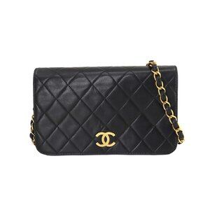 CHANEL Mini Matlasse Chain Shoulder Bag Leather Black Vintage Purse